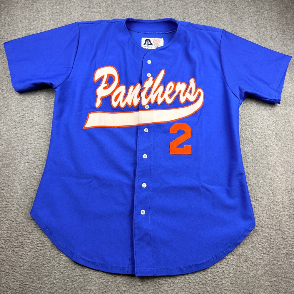 Vintage Sports Belle Panthers Baseball Jersey Blue Orange White Men's 42‎ USA